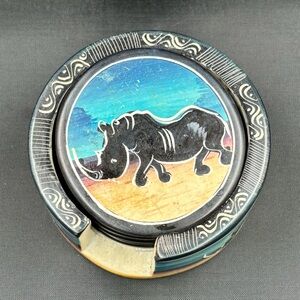 VINTAGE African hand painted coasters from the Serengeti region in Africa..
